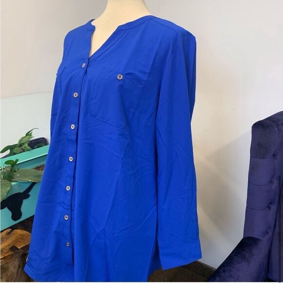 Denim&Co Royal Blue Button-Up Tunic - Picture 3 of 5